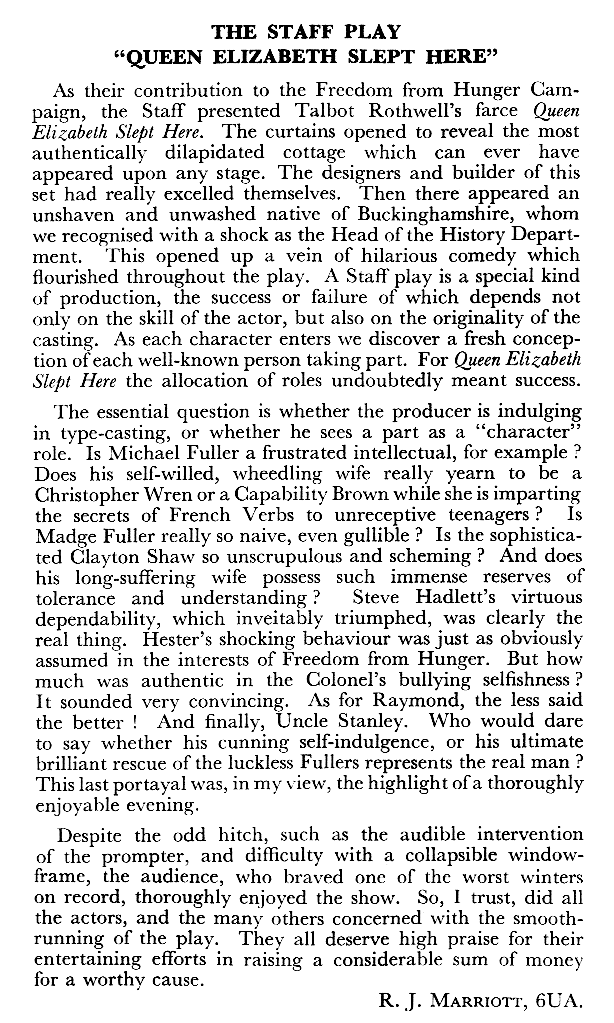 Queen Elizabeth Slept Here: review by R. J. Marriot